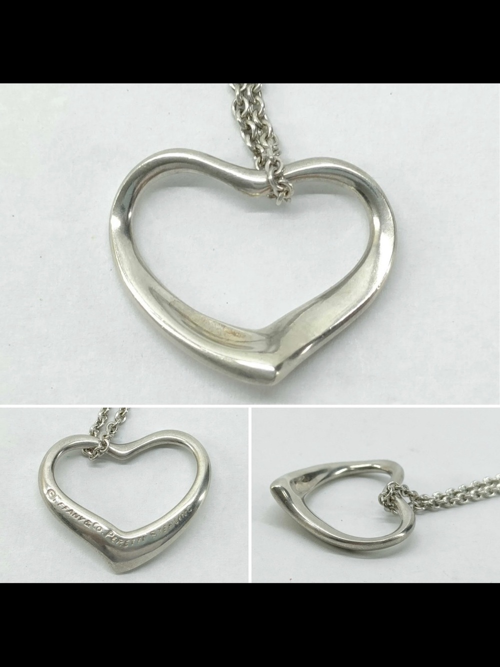 RARE 1970s Tiffany & Co Open Heart Silver Pendant Necklace 925 Sterling Silver
